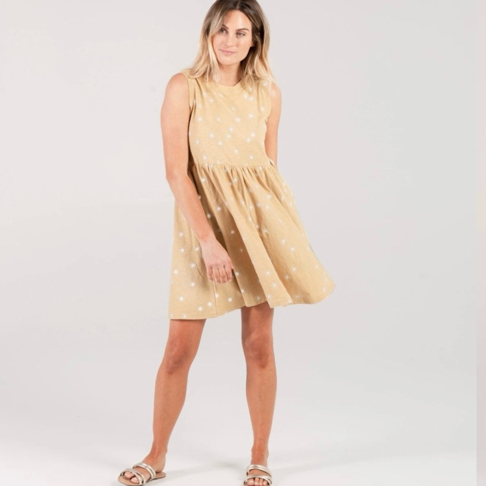 Rylee + Cru Tan Polka Dot Sleeveless Sundress